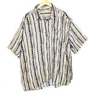 Vintage 90s Brown Black Southwestern Stripe 100% Rayon Button Front Shirt